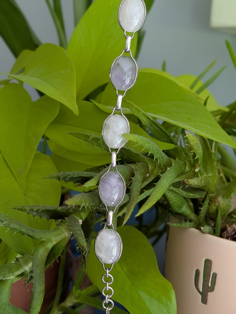 Sterling Silver Lavender and Pink Amethyst Link Bracelet